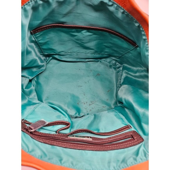 Gianni Bini Womens Zip Top Orange‎ Solid Leather Shoulder Handbag Jewel Strap - Picture 12 of 14